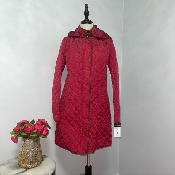 Lauren Ralph Lauren Quilted Hooded Jacket Chili Red & Brown Color - Duplicate - Picture 4 of 17